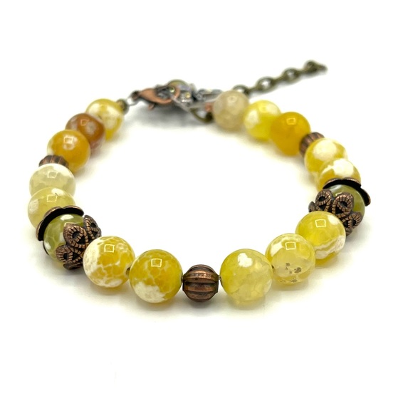 HAND CRAFTED Yellow Fire Agate Beaded Bracelet - Picture 4 of 5